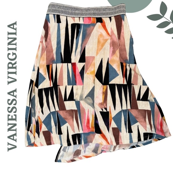 🛍️3/$40 Colorful A-Line Skirt by Vanessa Virginia | Bold Pattern | Large - Picture 4 of 6